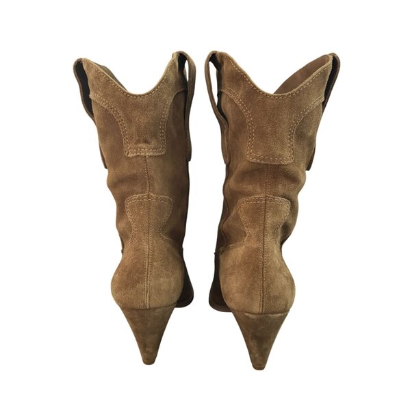 Larroude Thelma Camel Suede Western Heeled Boots Women's Hand Made, Size 7 NWOB - Picture 5 of 9